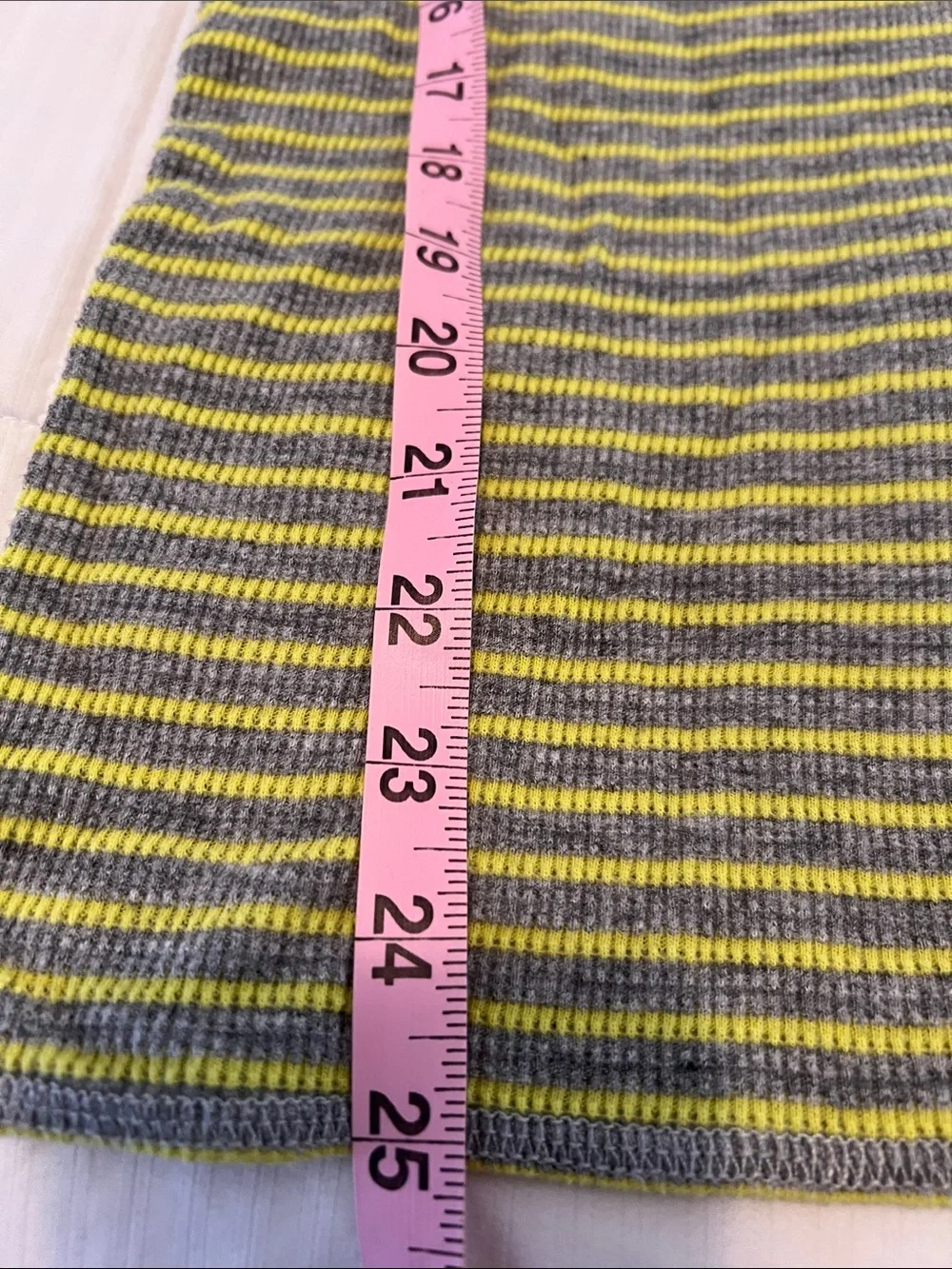 Striped Long Sleeve Thermal Knit Top in Yellow and Gray